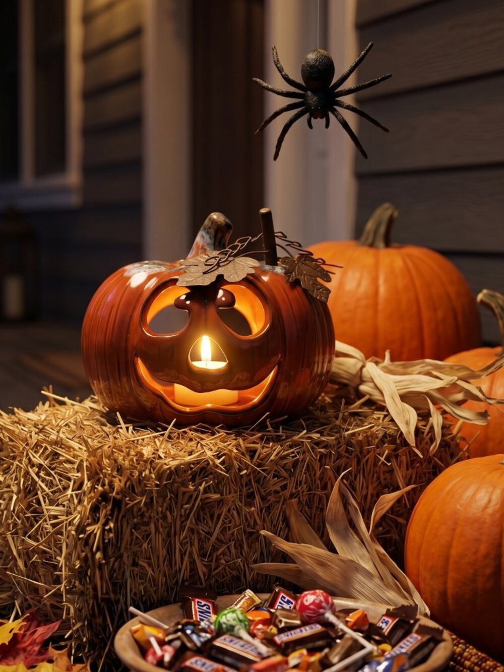 Halloween Pumpkin Jack-O-Lantern Ceramic Tealight Votive Candle Holder - Picture 12 of 16
